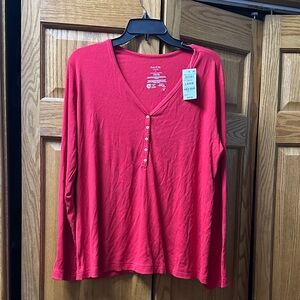 Vibrant Red Long Sleeve V-Neck Tee